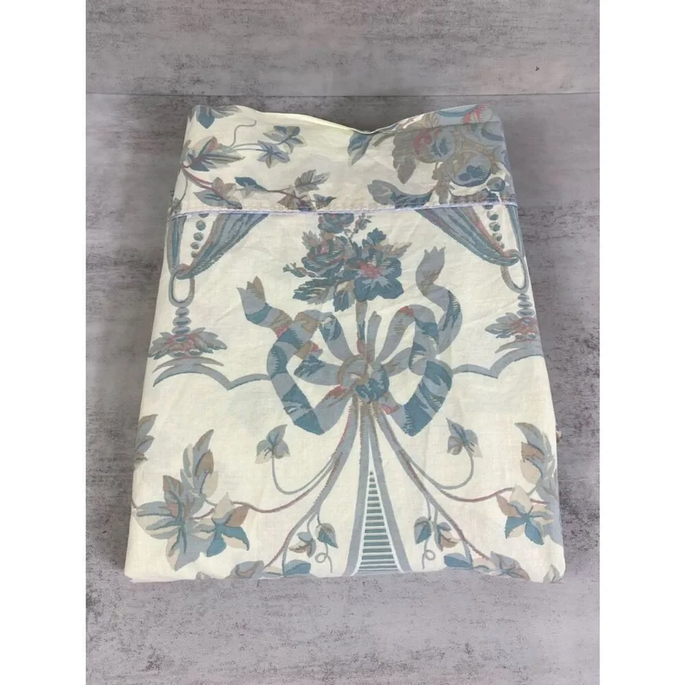 Williamsburg Crown vintage Colonial Flat sheet green blue urns floral ribbons